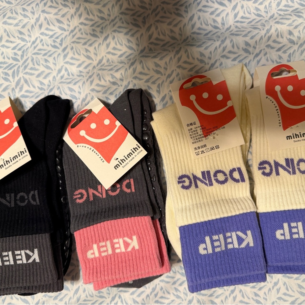 Colorful Anti slip Socks Set - Black, Pink, Cream